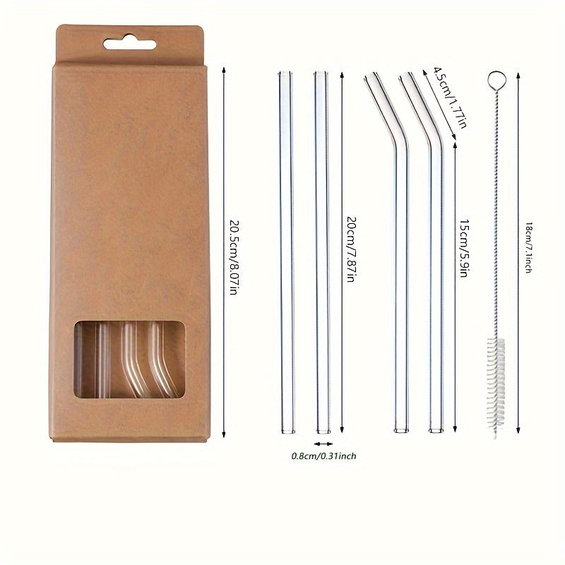 Transparent Glass Straws Set - 4 Straws 1 Brush
