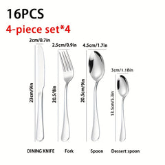 16pcs Stainless Steel Silverware Cutlery Set for Home Use