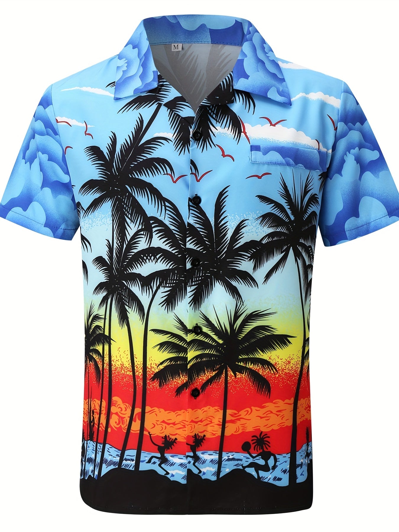 Coconut Tree Print Hawaiian Shirt Men's Casual Short Sleeve Top