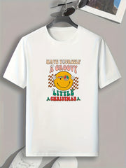 Christmas Letter Pattern Print Men's Comfy Sports Tee