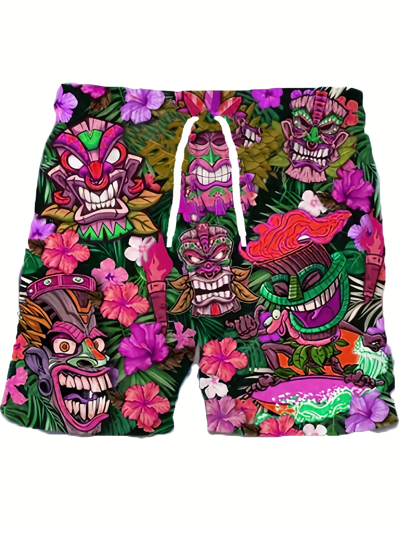 Cartoon Pattern Casual Stretch Drawstring Shorts Men's Pop Comfy Summer Shorts