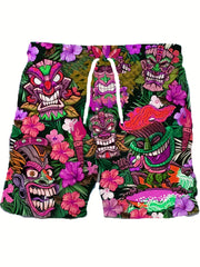 Cartoon Pattern Casual Stretch Drawstring Shorts Men's Pop Comfy Summer Shorts