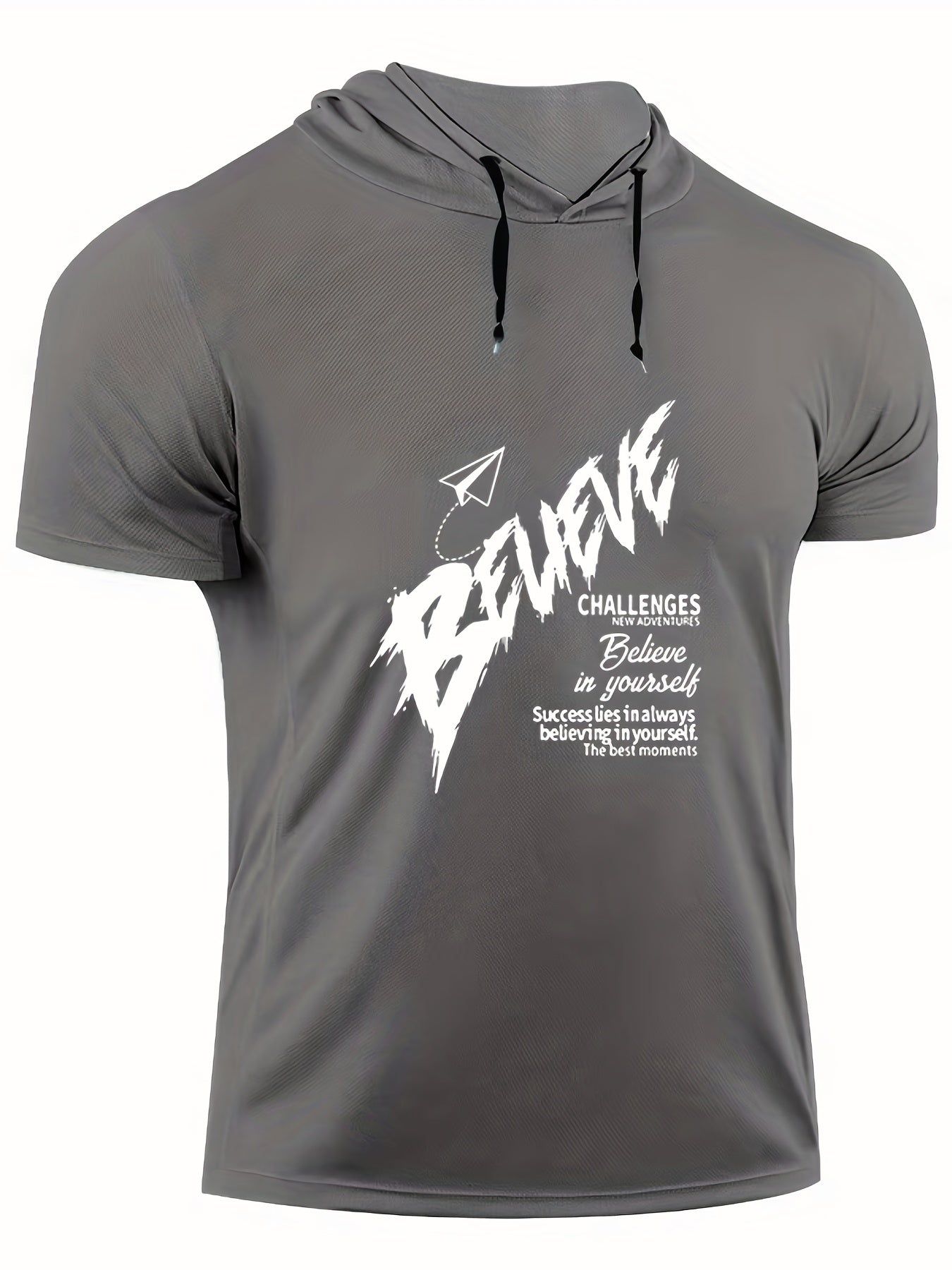 Men's Believe Print Hooded T shirt for Summer Outdoor