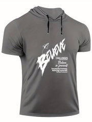 Men's Believe Print Hooded T shirt for Summer Outdoor