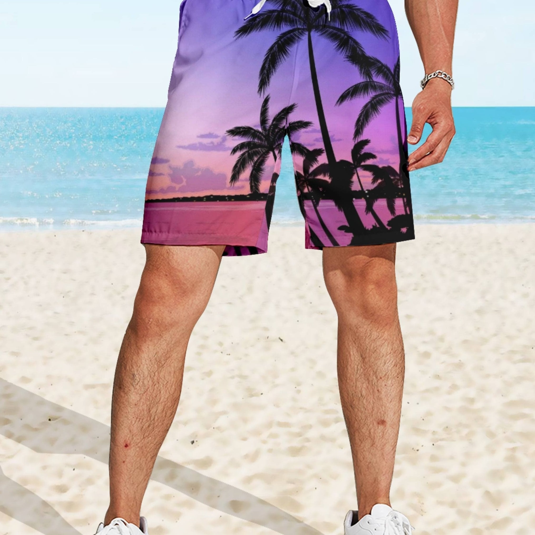 Beach Sunset Print Shorts Drawstring Summer Pool Quick Dry Lounge Shorts