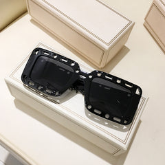 Oversized Rectangular Sunglasses Hollow Frame Y2K Shades