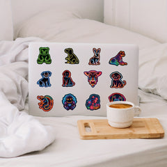 50pcs Retro Neon Ocean Animal Crown Stickers Waterproof DIY Decor