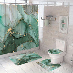 3pcs Green Marble Pattern Shower Curtain Set