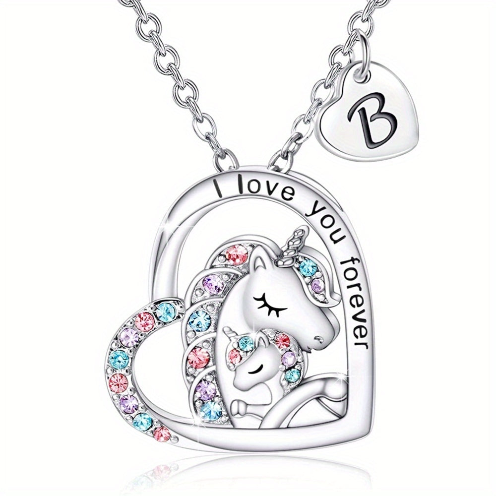 Heart Unicorn Pendant Necklace for Girls