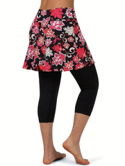 Leaf Print Sports Skirt High Stretch Mini Skirt