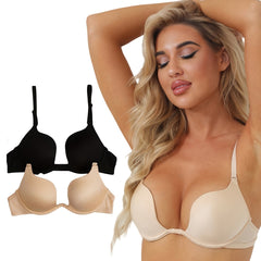 2pcs Solid Plunge Bras Comfy & Breathable Scoop Bra Women's Lingerie