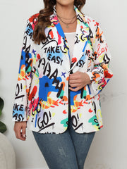 Graffiti Print Long Sleeve Button Blazer