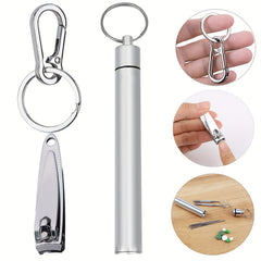 3pcs Nail Clippers Ear Spoon Keychain Set for Outdoor Travel