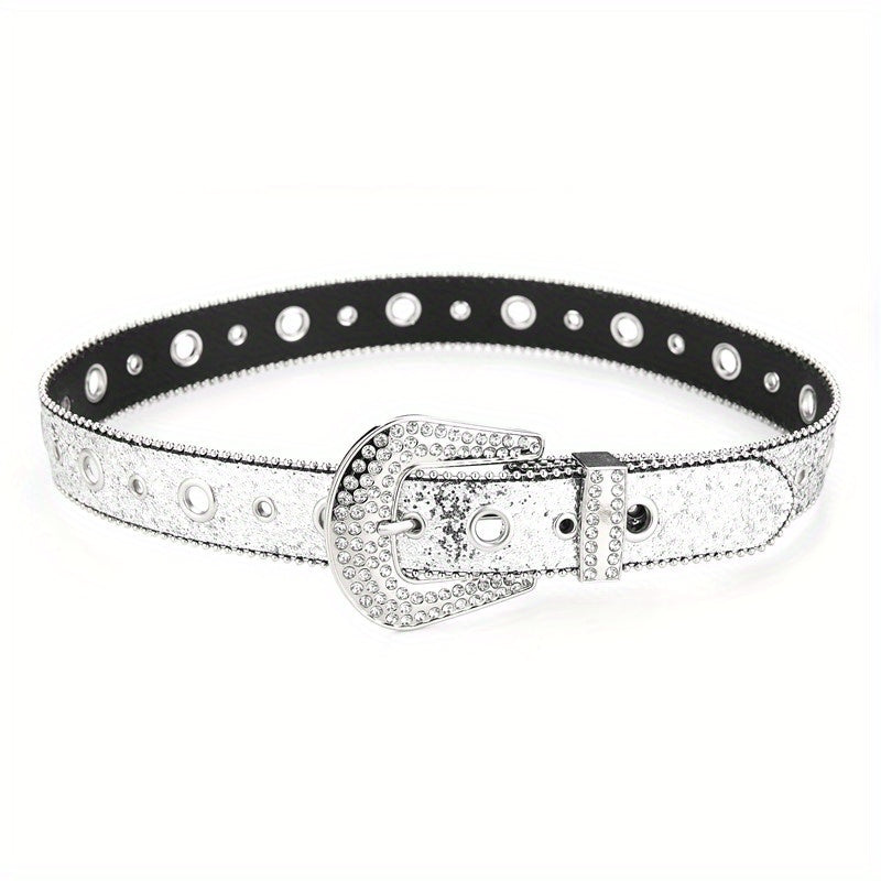Y2K PU Belt Hollow Out Big Eyelet Rhinestone Belt