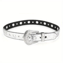 Y2K PU Belt Hollow Out Big Eyelet Rhinestone Belt