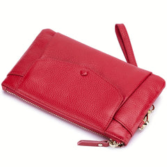 Leather Women's Clutch Bag with Zipper Closure & Wristlet