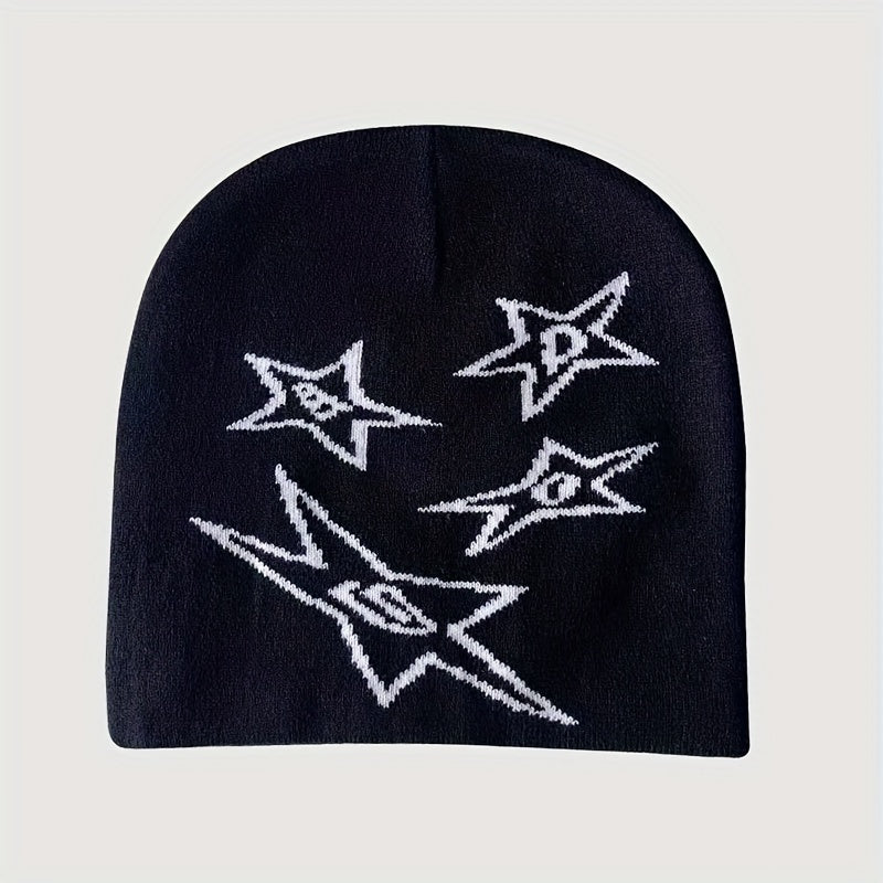 Warm Knit Beanie Hat with Star Pattern