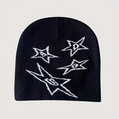 Warm Knit Beanie Hat with Star Pattern