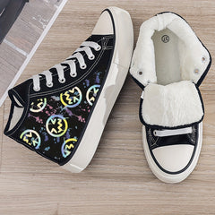 Girl's High Top Smile Face Skate Shoes With Plush Lining