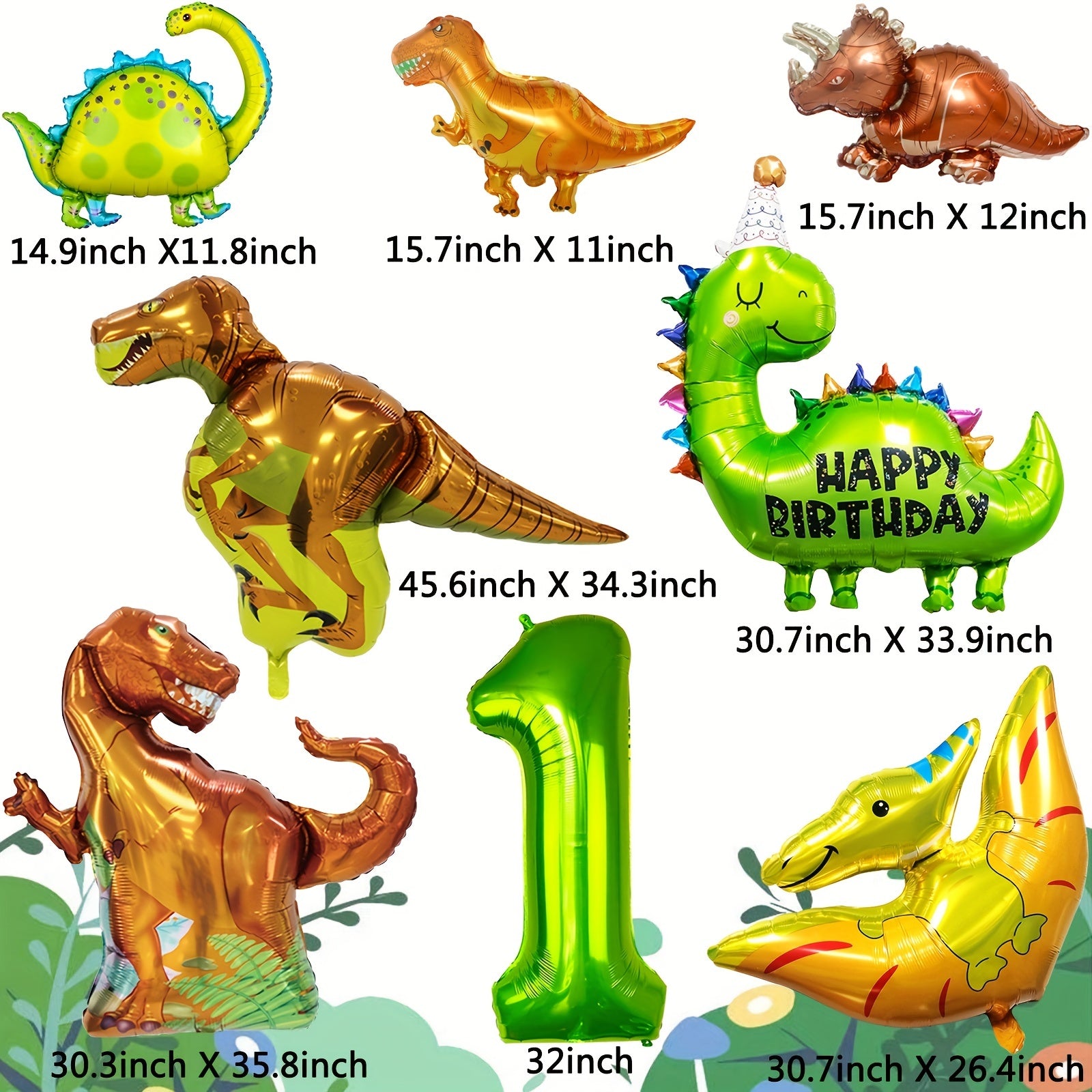 Dino 1-5 Birthday Decor Set: Foil Balloons, Green Balloons, Photo