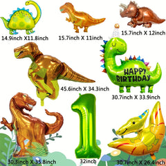 Dino 1-5 Birthday Decor Set: Foil Balloons, Green Balloons, Photo
