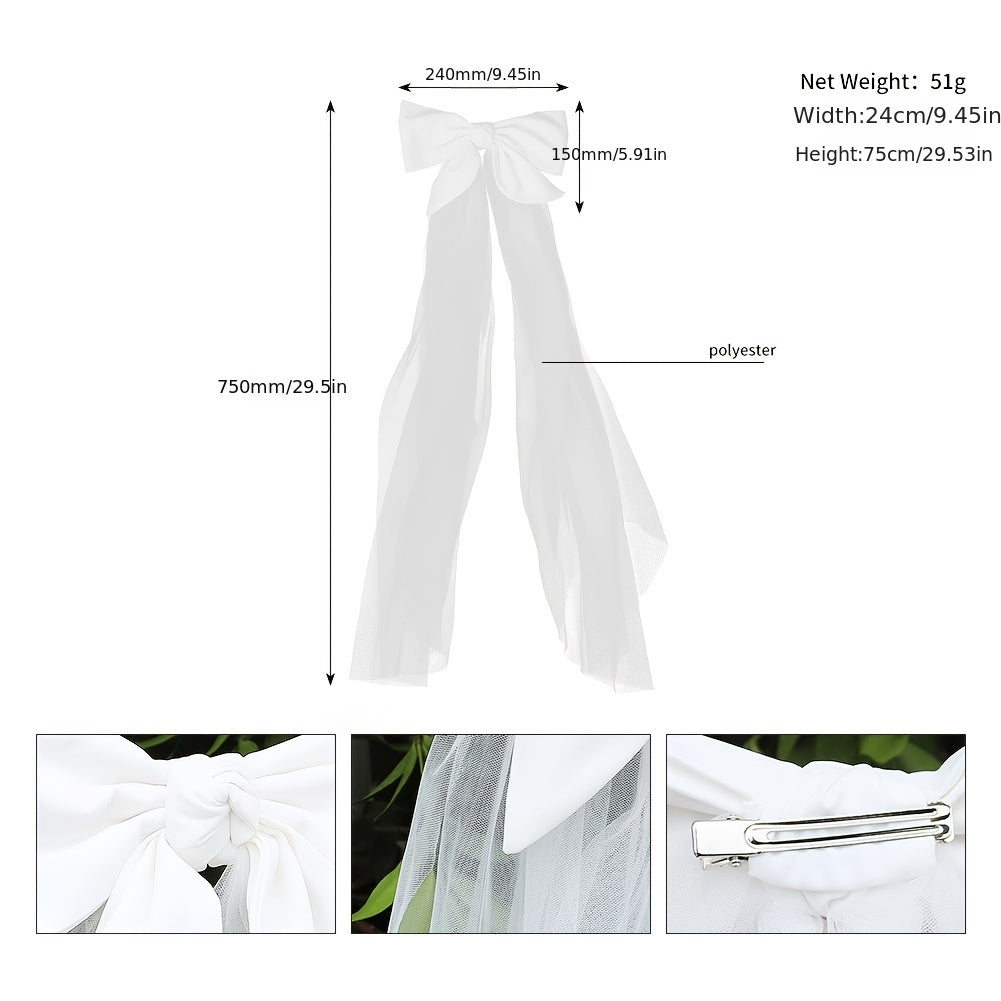 Short Wedding Bridal Veil Hair Bow Clip Bridal Bow Veil