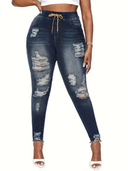 Casual Skinny Jeans Women's Ripped High Rise Stretch Jeans