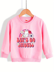 Girls' Floral Ghost Pattern Sweatshirt - Halloween Party Top