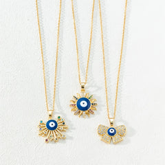 Colorful Rhinestone Eyes Pendant Necklace with Sun Heart Butterfly Starry Sky