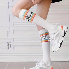 Rainbow Striped Calf Socks Knee High Women's Stockings