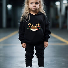 Girls Deer Pattern Hooded Sweatshirt and Sweatpants Set