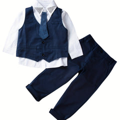 Baby Boy Tuxedo Suit Shirt Waistcoat Tie Pants Formal Outfit