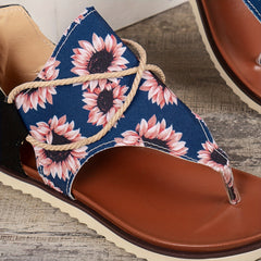 Sunflower Pattern Thong Sandals Bohemian Style Beach Sandals for Women