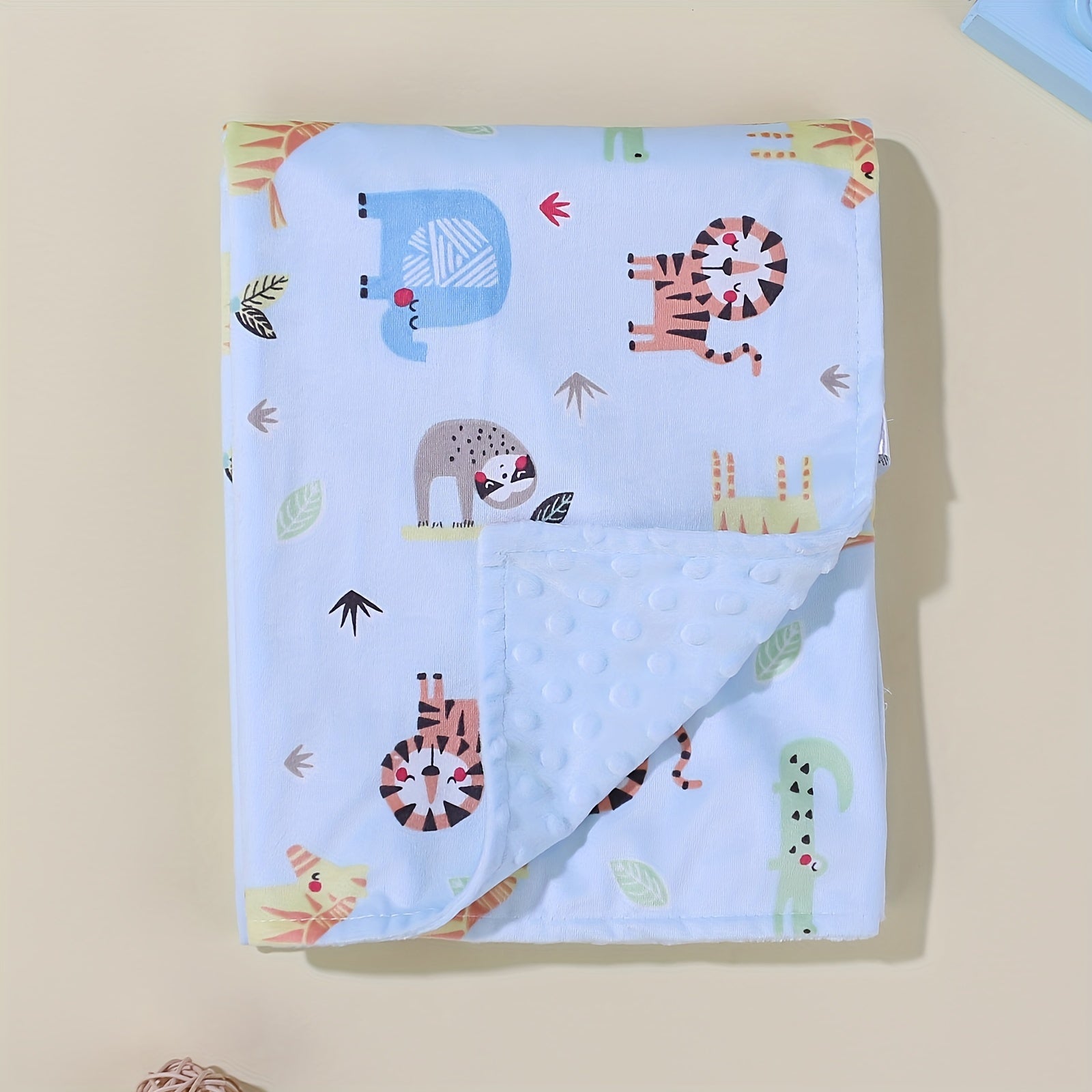 Cute Kids' Beanie Blanket with Lion & Elephant Print
