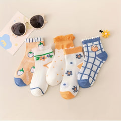 5 Pairs Kids Breathable Short Socks for Summer