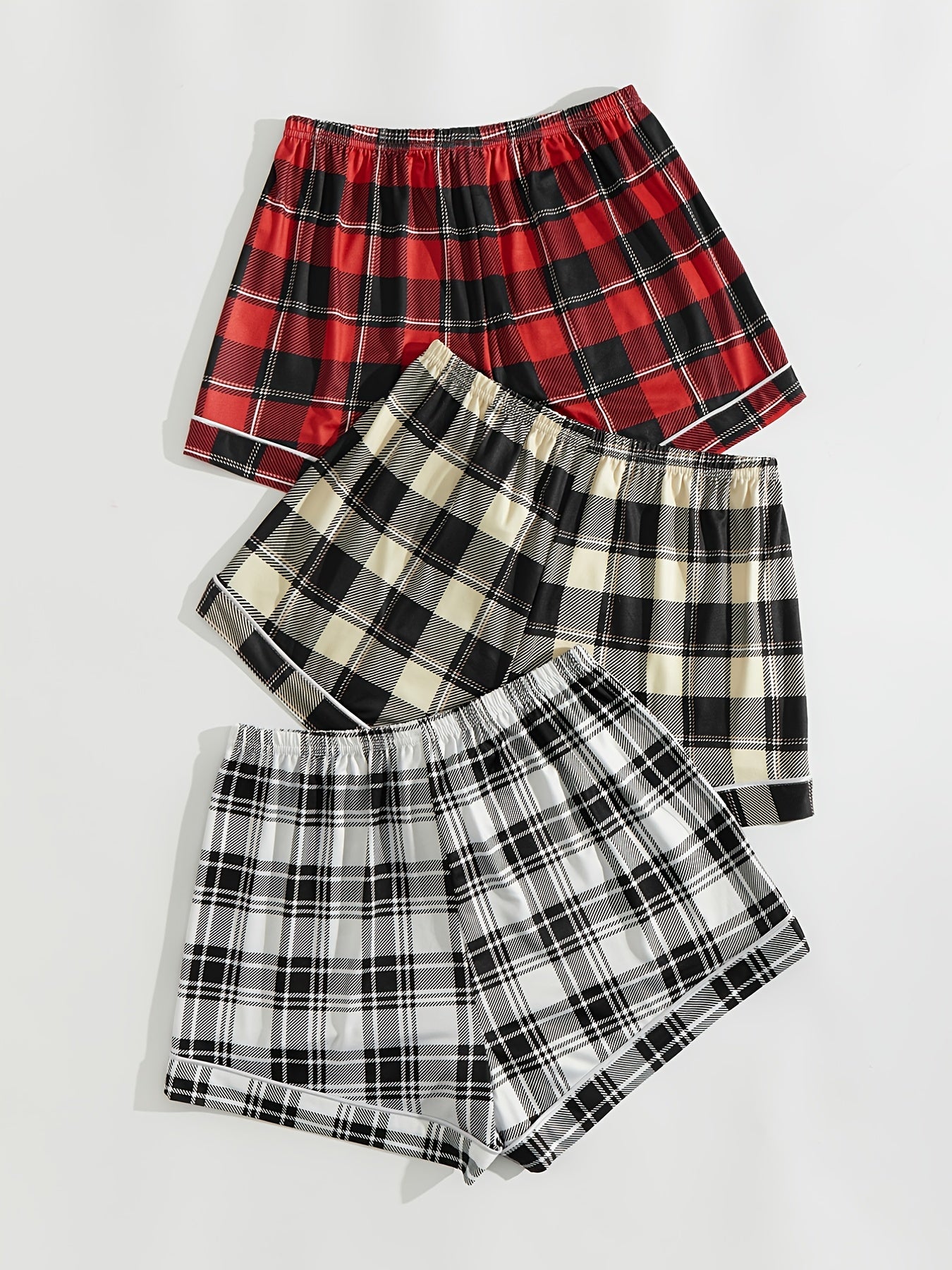Plaid Bow Sleep Bottoms Elastic Lounge Shorts Women's Sleepwear