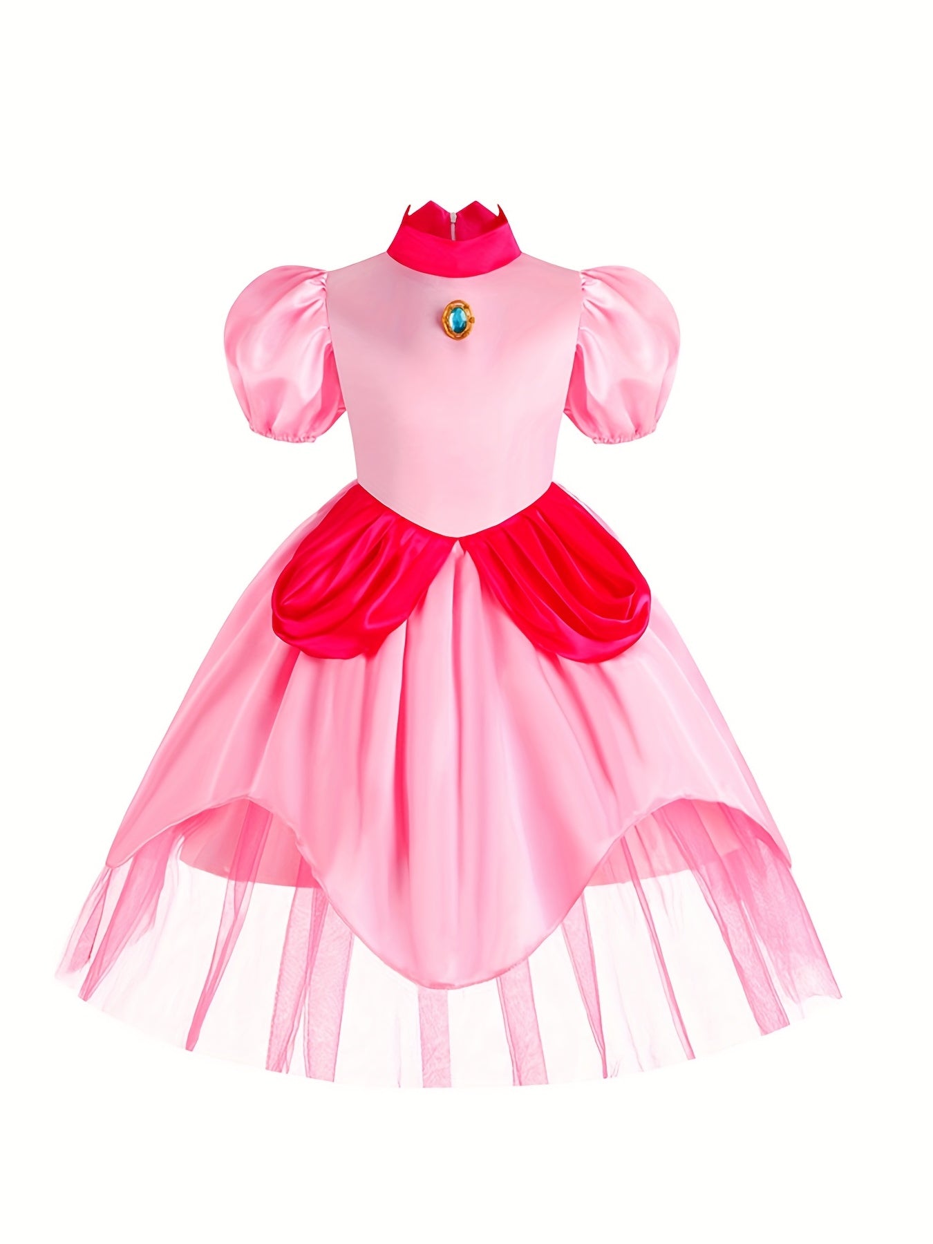 Girls Princess Dress Puff Sleeve Tulle Ruffle Cosplay Performance Dress