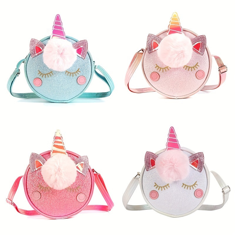 Kids Rainbow Glitter Shoulder Bag Round Crossbody Coin Purse