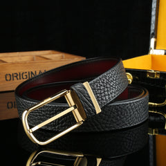 Men's Minimalism Hollow Auto Buckle Belt Stainless Steel Top Layer Cowhide