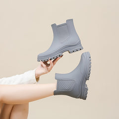 Women's Platform Ankle Rain Boots Waterproof Slip on Shoes