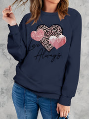 Love Always Heart Print Sweatshirt Crew Neck Long Sleeve