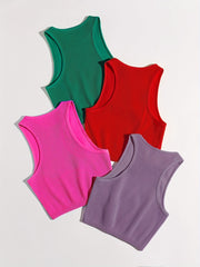 4 Pcs Seamless Rib Knit Tank Top Women's Activewear