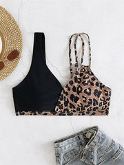Leopard Print Bikini Top V Neck Beachwear Swimwear