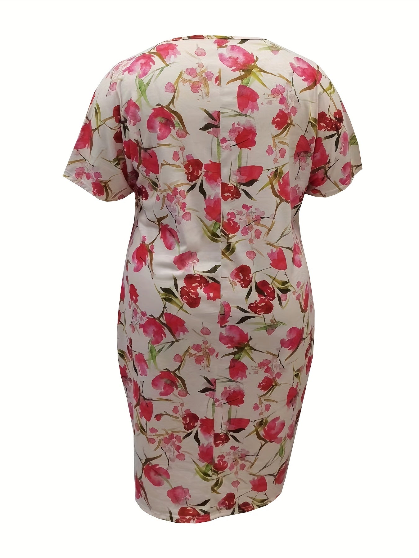 Casual Dress Women's Plus Floral Print Short Sleeve V Neck Dress