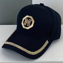 Rhinestone M Label Baseball Cap Hip Hop Sun Hat Adjustable Golf Sports Dad Hats
