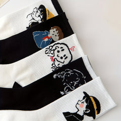 5 Pairs Cartoon Print Socks Comfy & Mid Tube Women's Stockings