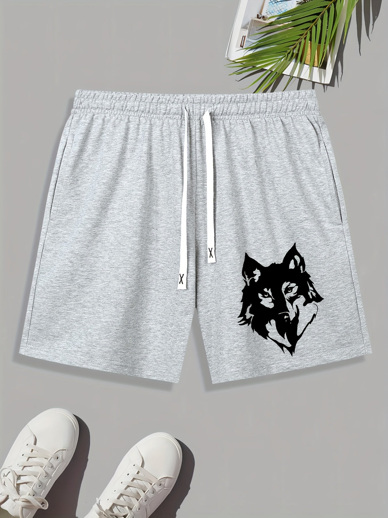 Wolf Pattern Print Men's Comfy Shorts Summer Drawstring Casual Loose Shorts