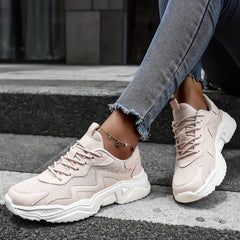 Women's Mesh Panel Sneakers Low Top Lace Up Shoes