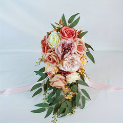 Romantic Bridal Bouquet for Outdoor Wedding with Artificial Flowers