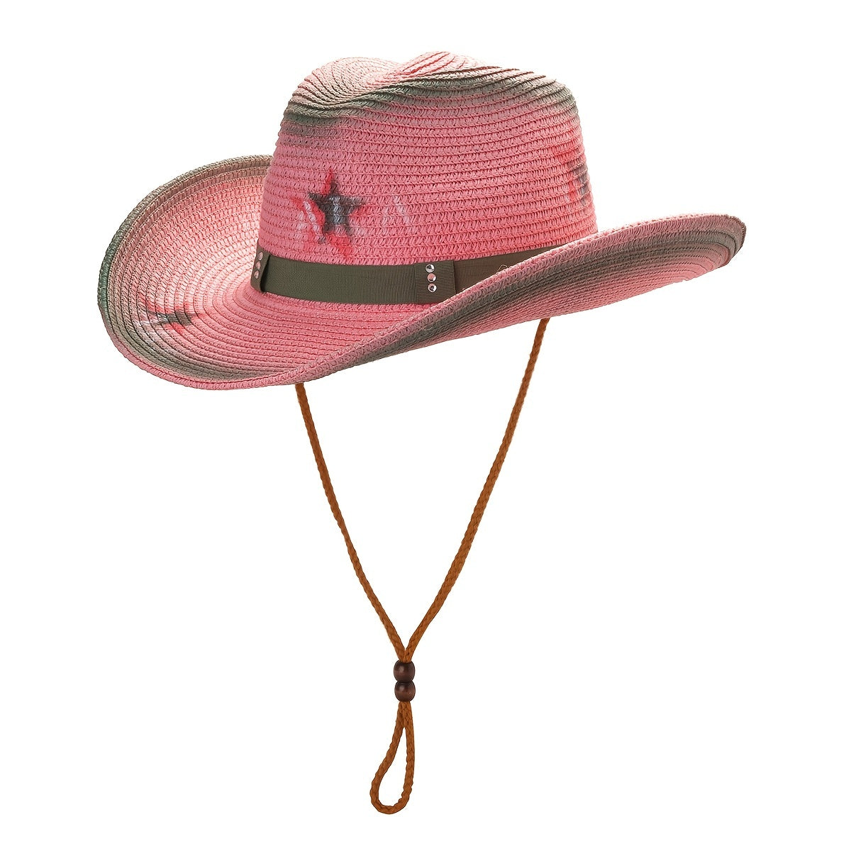 Pink Straw Hat Pentagram Graffiti Cowboy Hat Big Brim Sunshade